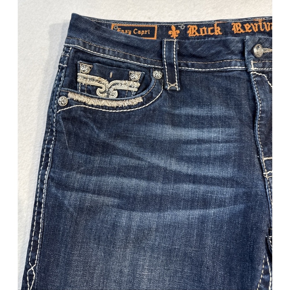 Rock Revival Rubella Easy Capri Women's 32 Distressed Embroidered Denim Jeans - Picture 4 of 14